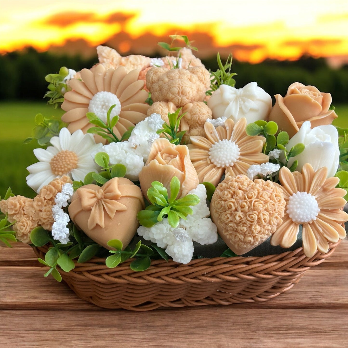 Bouquet Soy Wax Candles/Wax Melts In willow basket