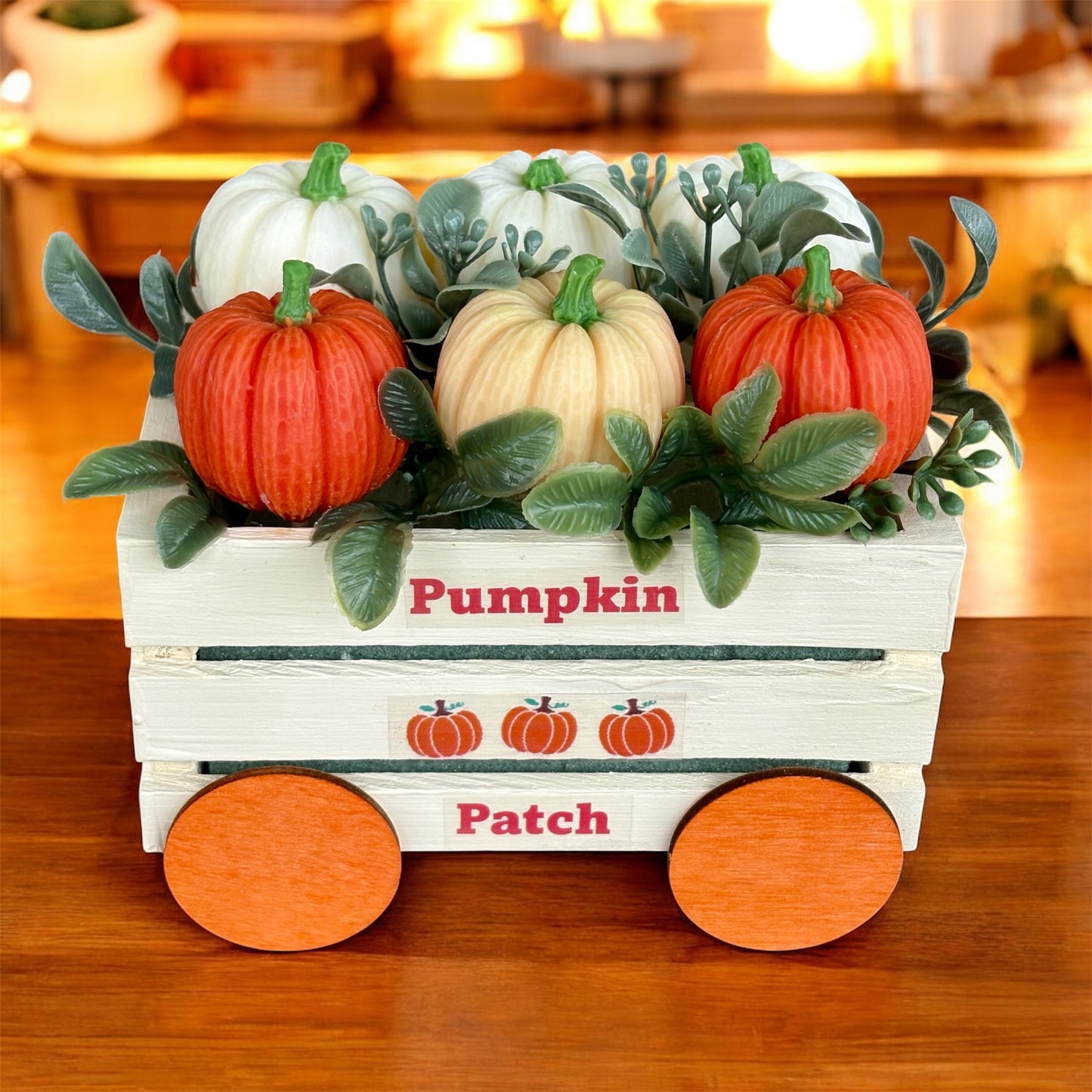 Pumpkin Patch Wax Melt Set – 6 Pumpkin-Shaped Scented Melts in Wooden Wagon