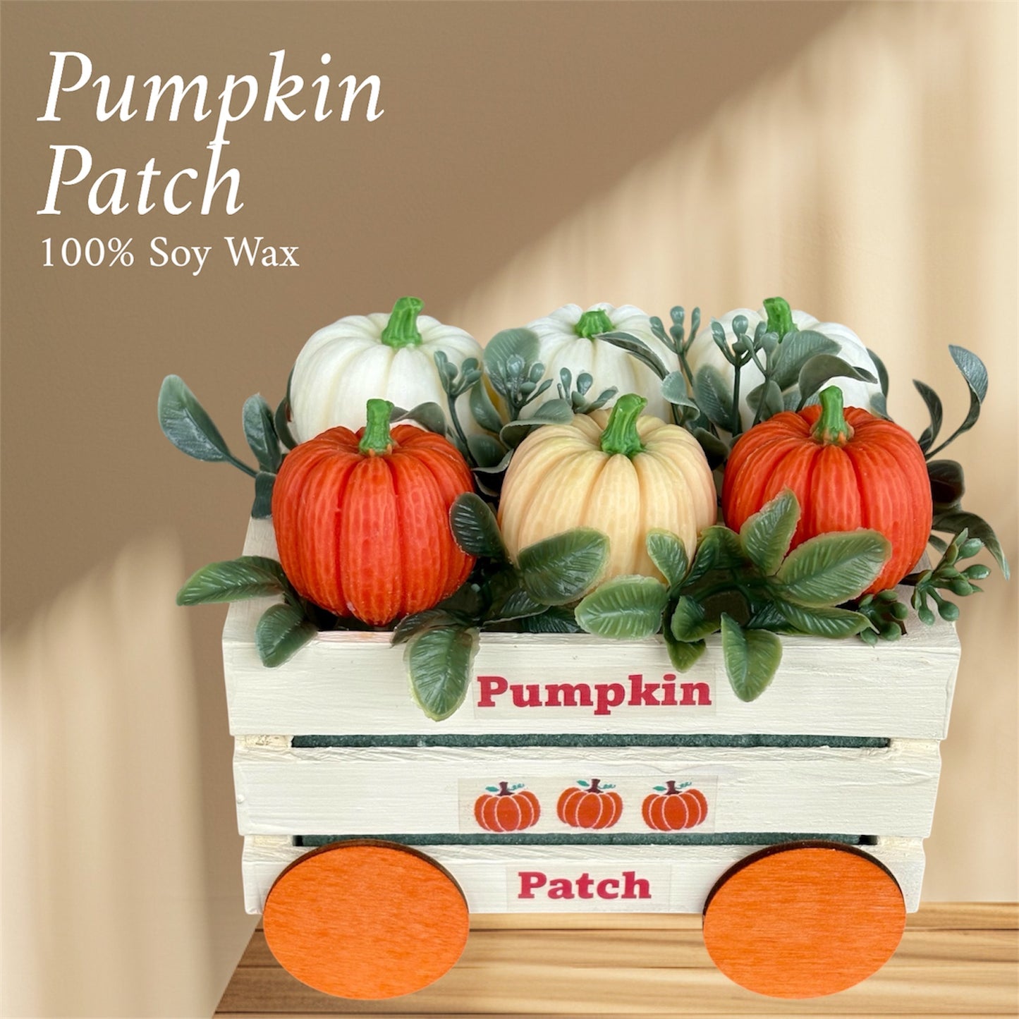 Pumpkin Patch Wax Melt Set – 6 Pumpkin-Shaped Scented Melts in Wooden Wagon