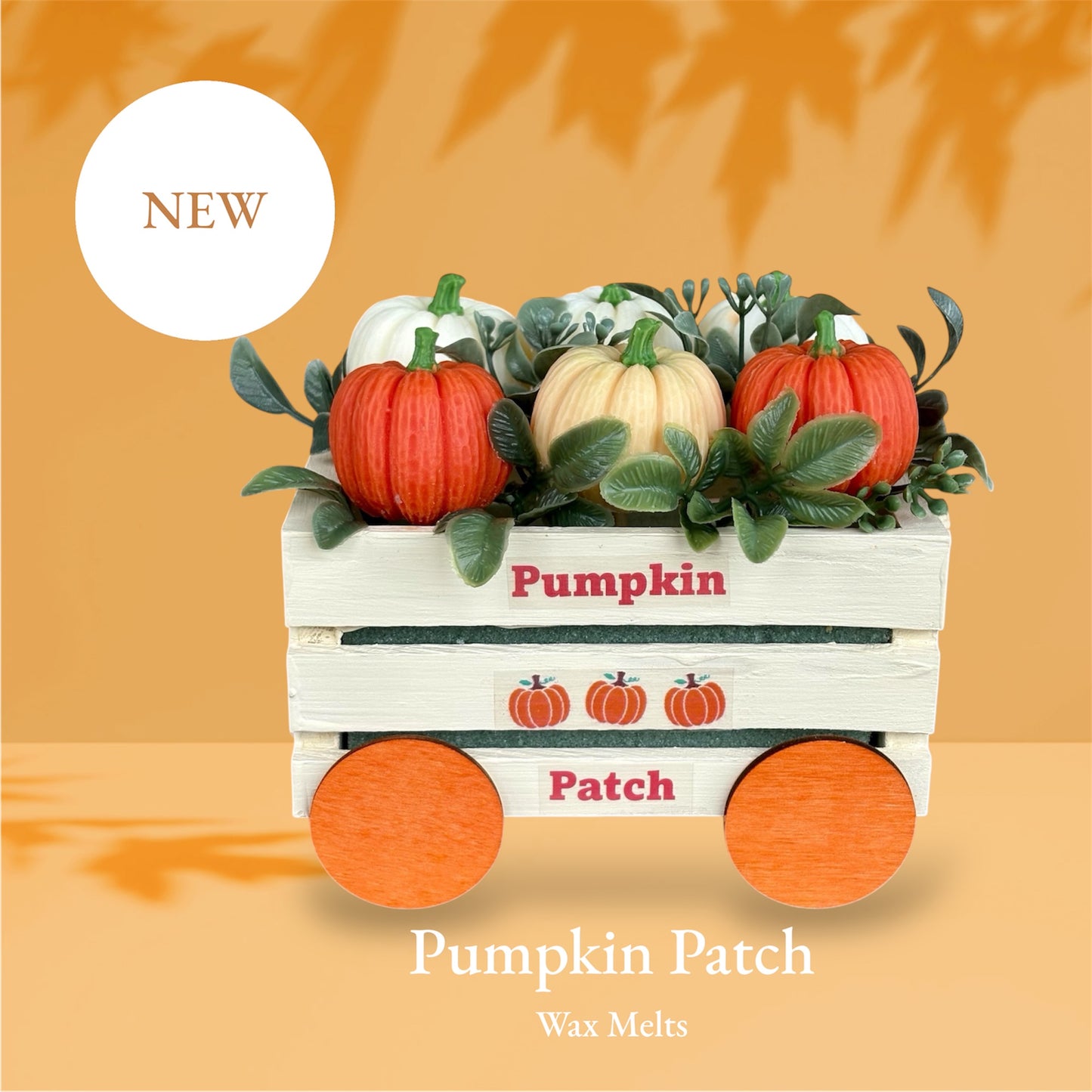 Pumpkin Patch Wax Melt Set – 6 Pumpkin-Shaped Scented Melts in Wooden Wagon