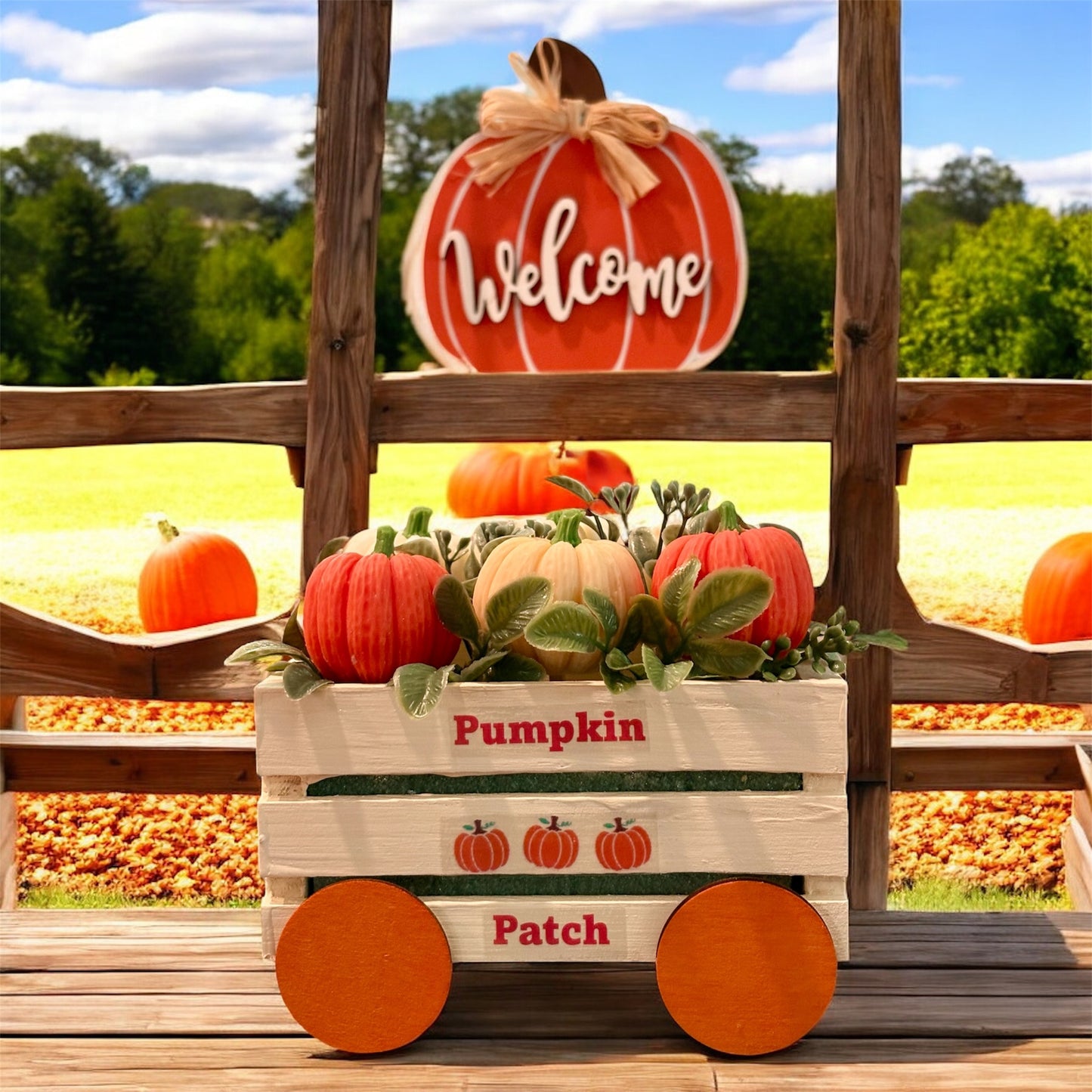 Pumpkin Patch Wax Melt Set – 6 Pumpkin-Shaped Scented Melts in Wooden Wagon