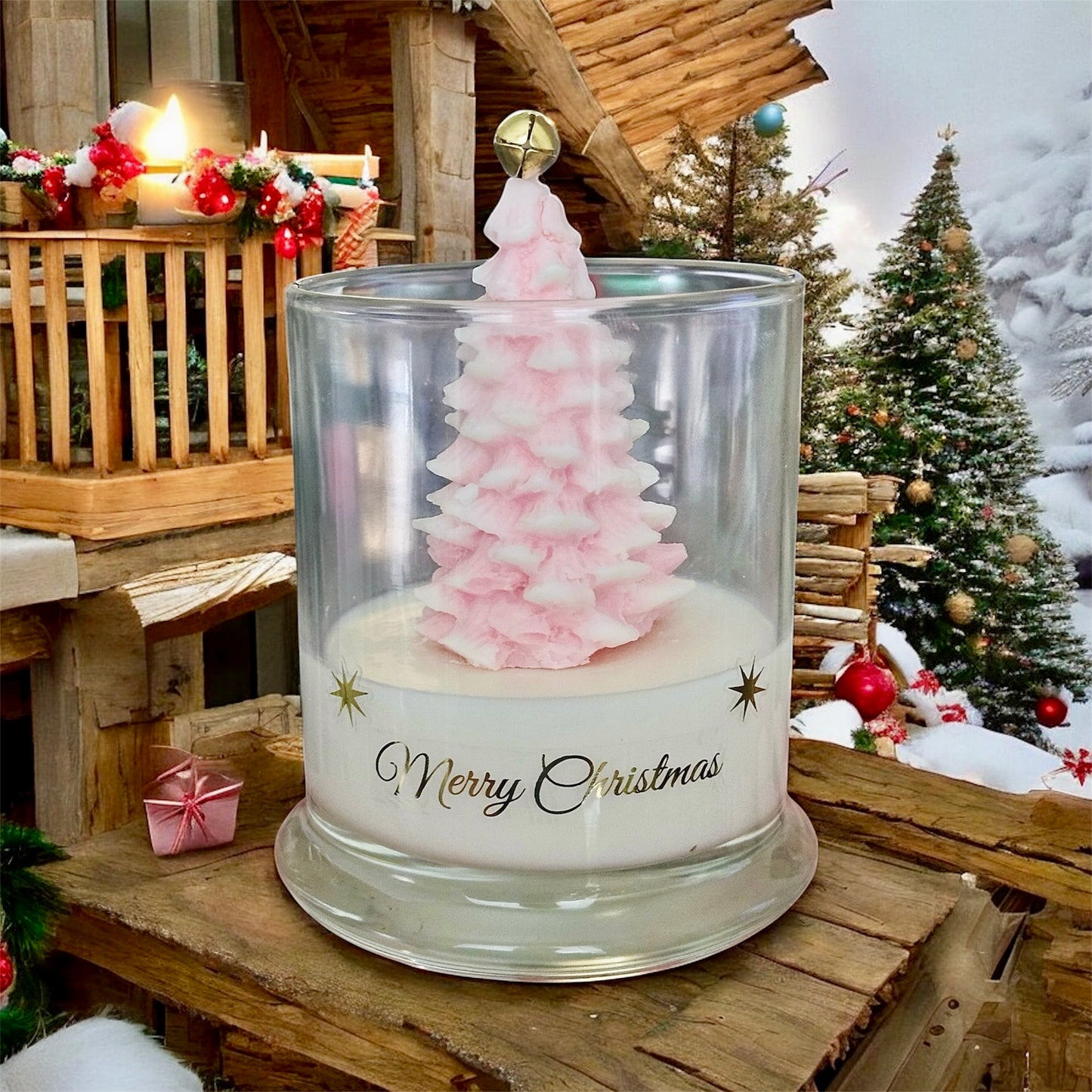 Elegant Pink Tree Topped Candle