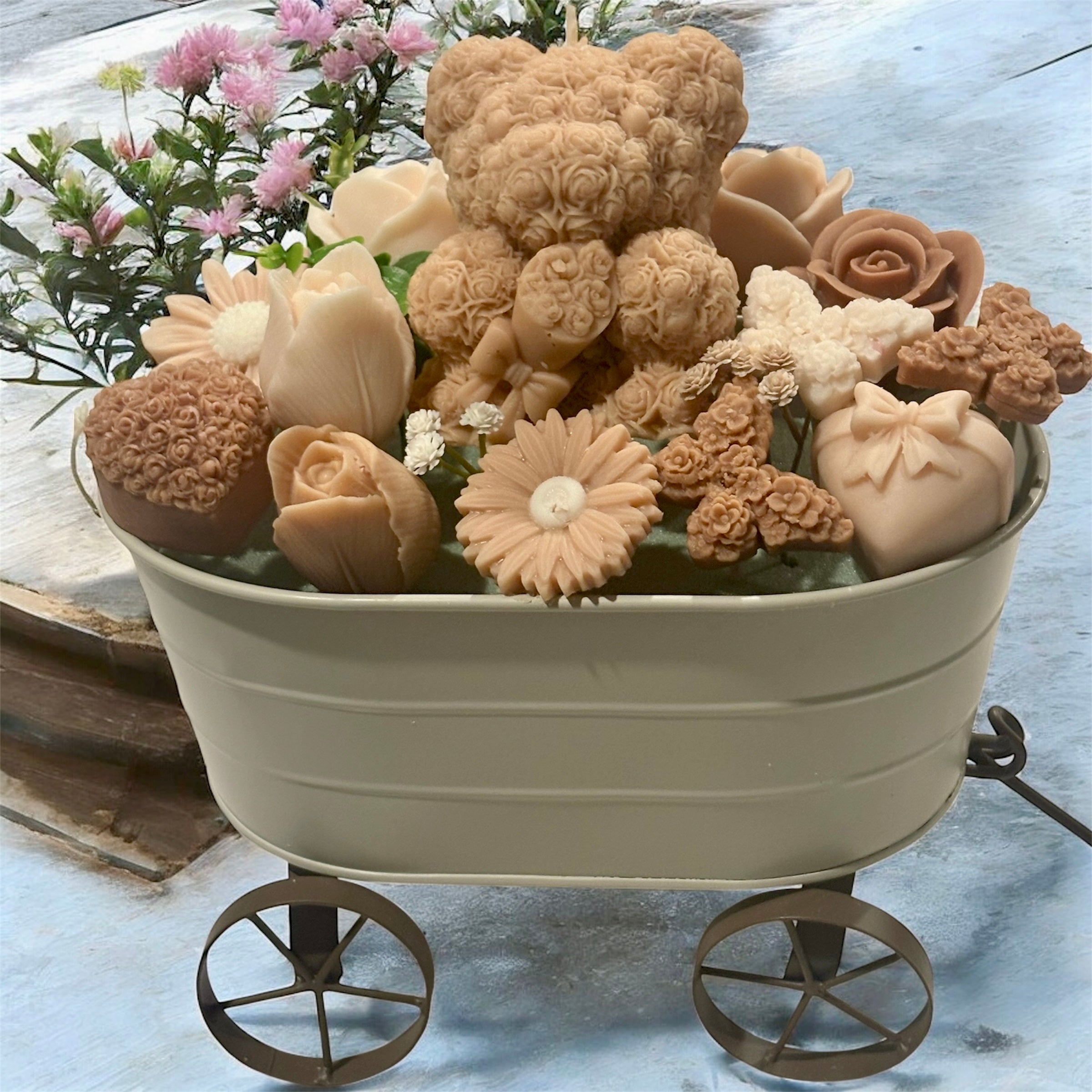Bouquet Soy Wax Candles/Wax Melts In wagon Basket