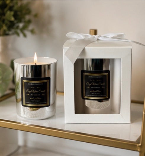 Luxury Silver Candle Gift Set | Soy Wax Scented Candle in Glass Jar | Modern Home Decor | Elegant Candle Gift Box | Minimalist Candle