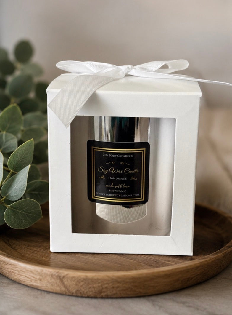 Luxury Silver Candle Gift Set | Soy Wax Scented Candle in Glass Jar | Modern Home Decor | Elegant Candle Gift Box | Minimalist Candle
