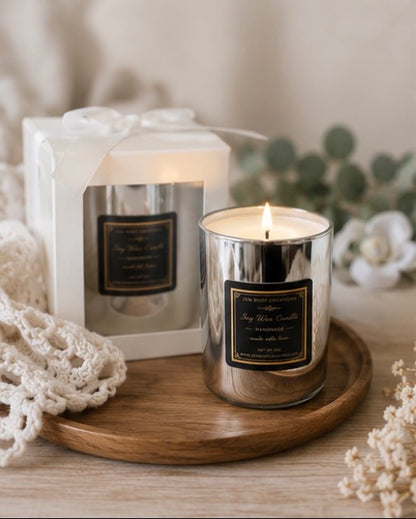 Luxury Silver Candle Gift Set | Soy Wax Scented Candle in Glass Jar | Modern Home Decor | Elegant Candle Gift Box | Minimalist Candle
