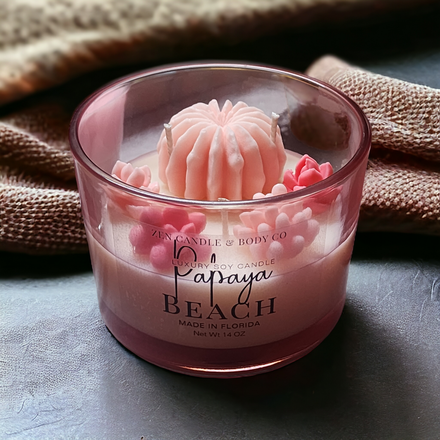 Succulent Scented Soy Wax Candle (Pink)
