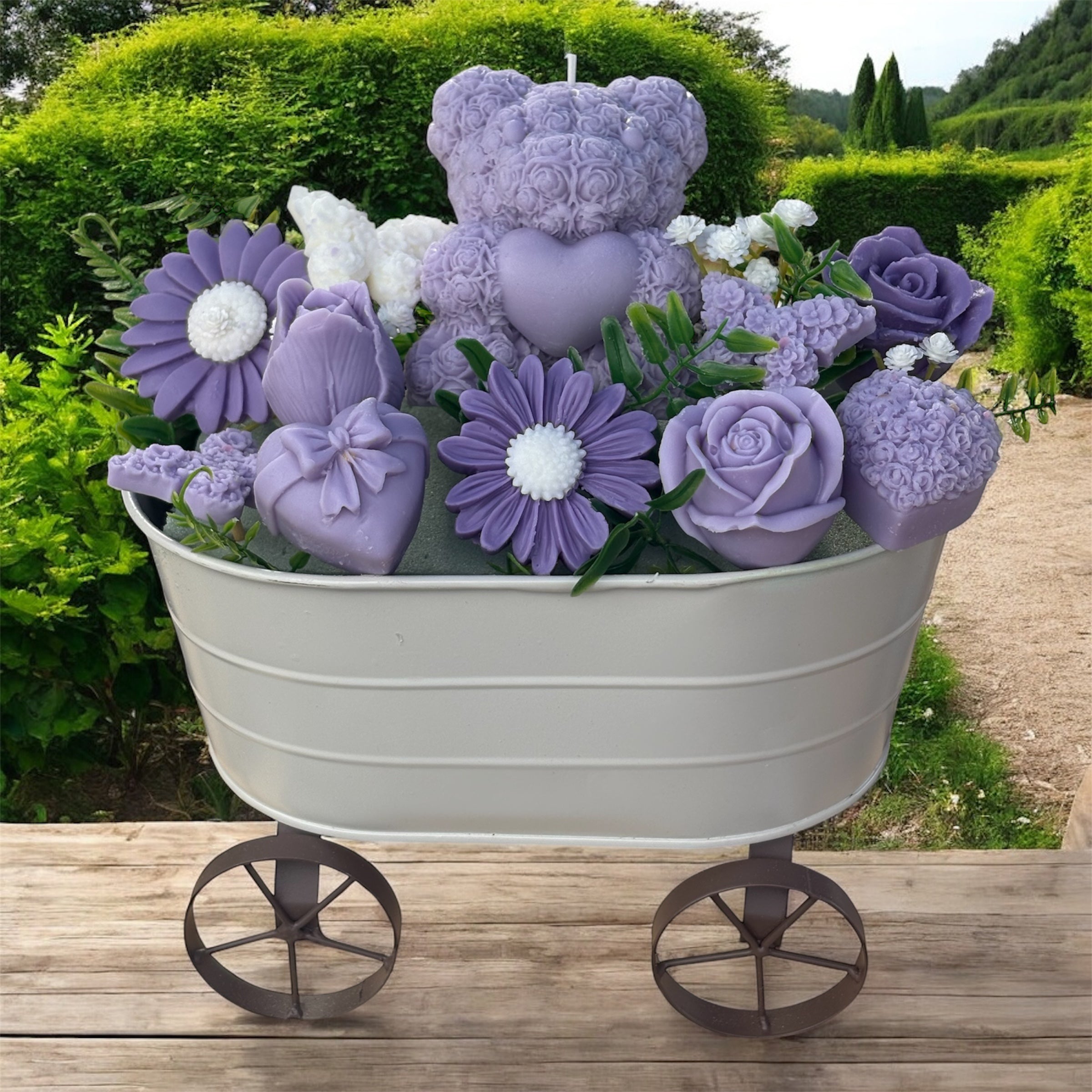 Bouquet Soy Wax Candles/Wax Melts In wagon Basket