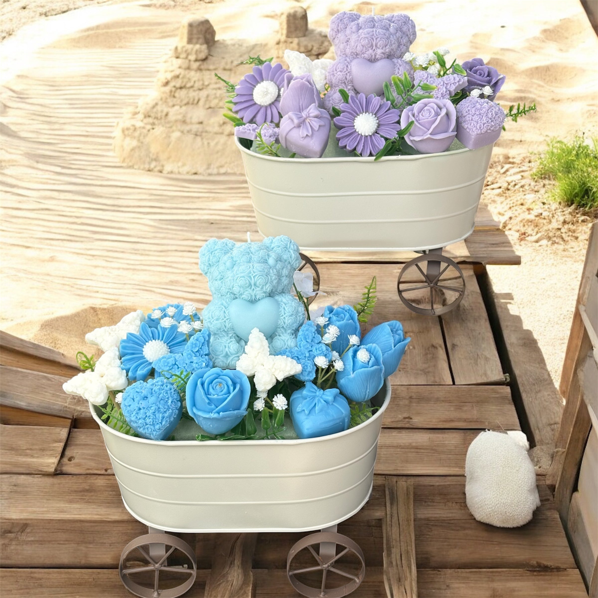 Bouquet Soy Wax Candles/Wax Melts In wagon Basket