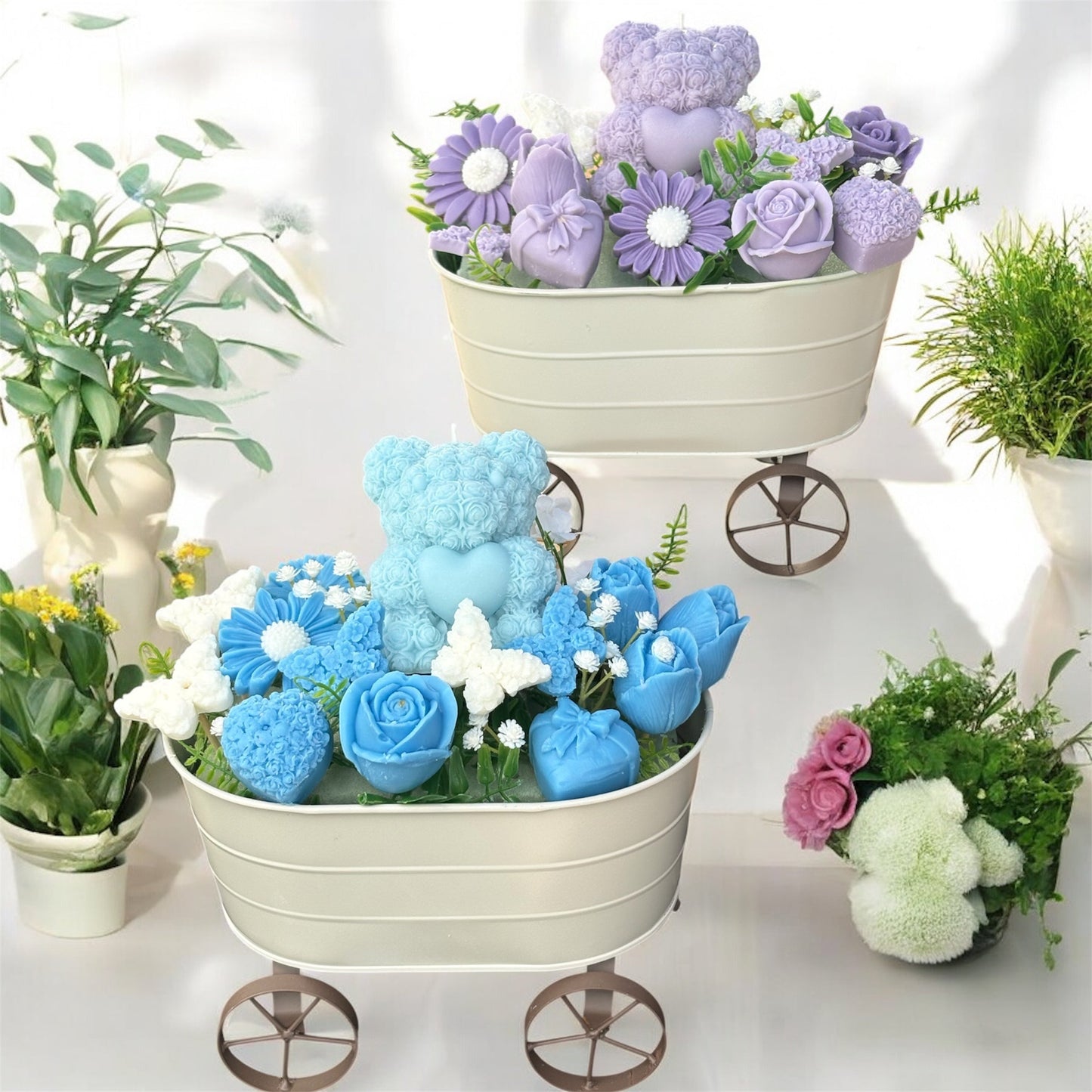 Bouquet Soy Wax Candles/Wax Melts In wagon Basket