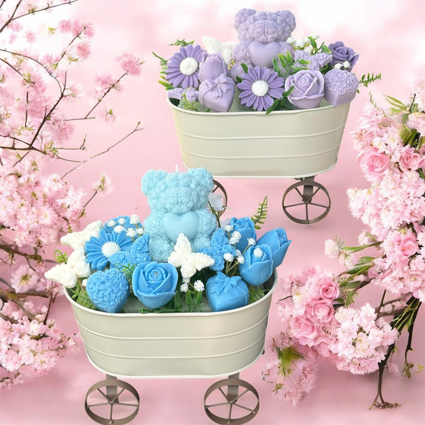 Bouquet Soy Wax Candles/Wax Melts In wagon Basket