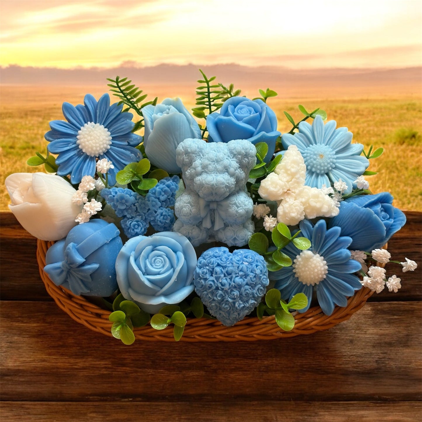Bouquet Soy Wax Candles/Wax Melts In willow basket