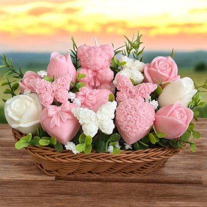 Bouquet Soy Wax Candles/Wax Melts In willow basket