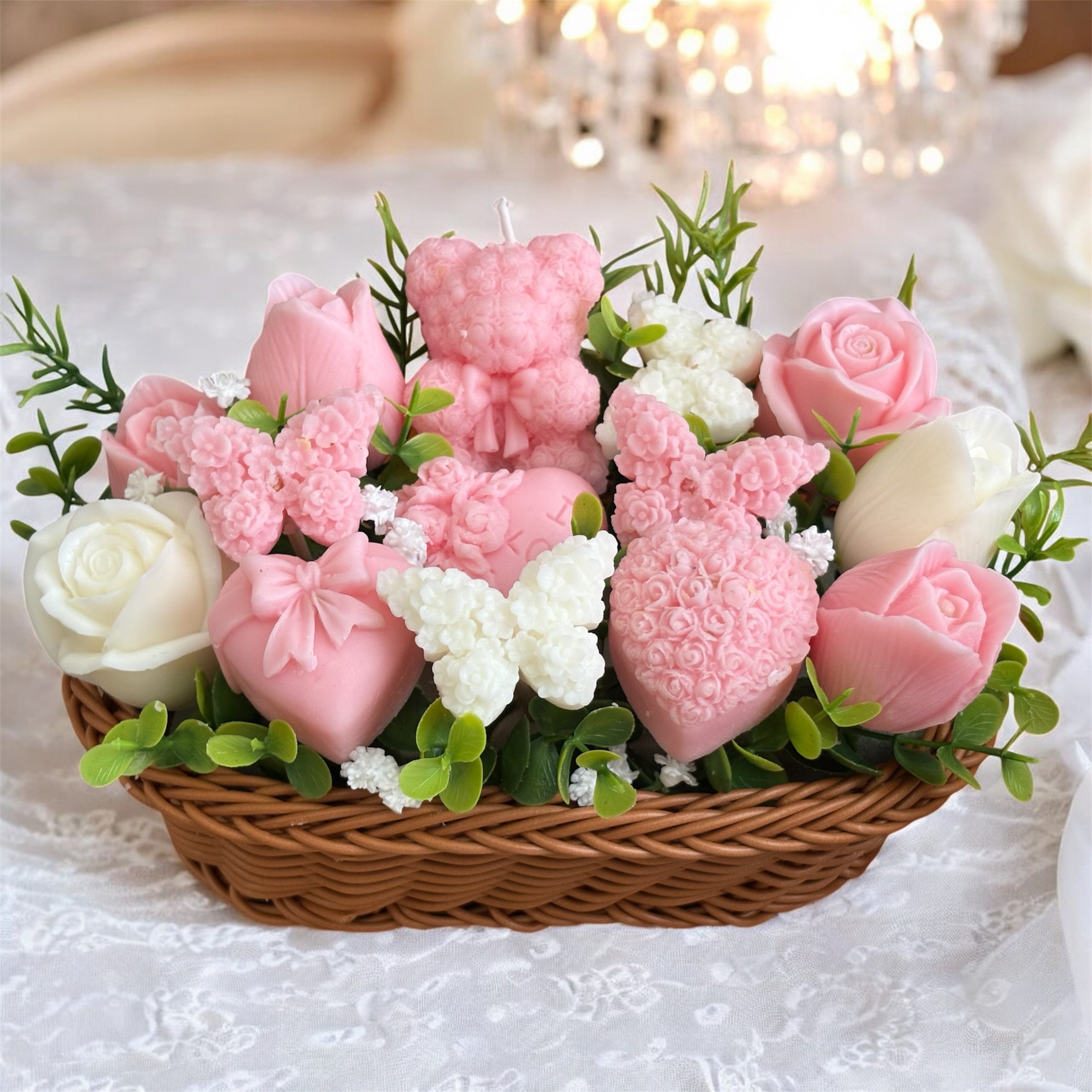 Bouquet Soy Wax Candles/Wax Melts In willow basket