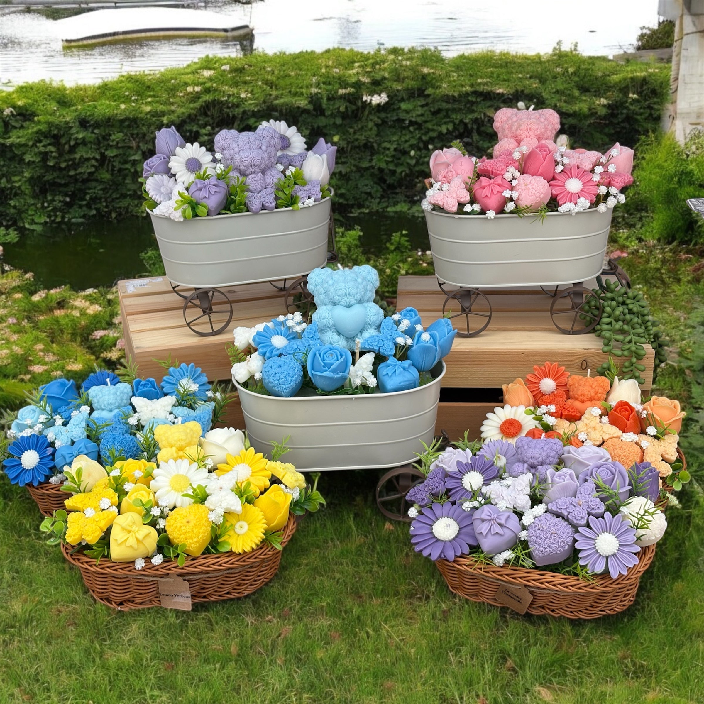 Bouquet Soy Wax Candles/Wax Melts In willow basket