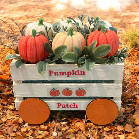 Pumpkin Patch Wax Melt Set – 6 Pumpkin-Shaped Scented Melts in Wooden Wagon