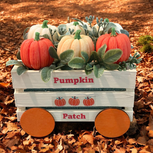 Pumpkin Patch Wax Melt Set – 6 Pumpkin-Shaped Scented Melts in Wooden Wagon