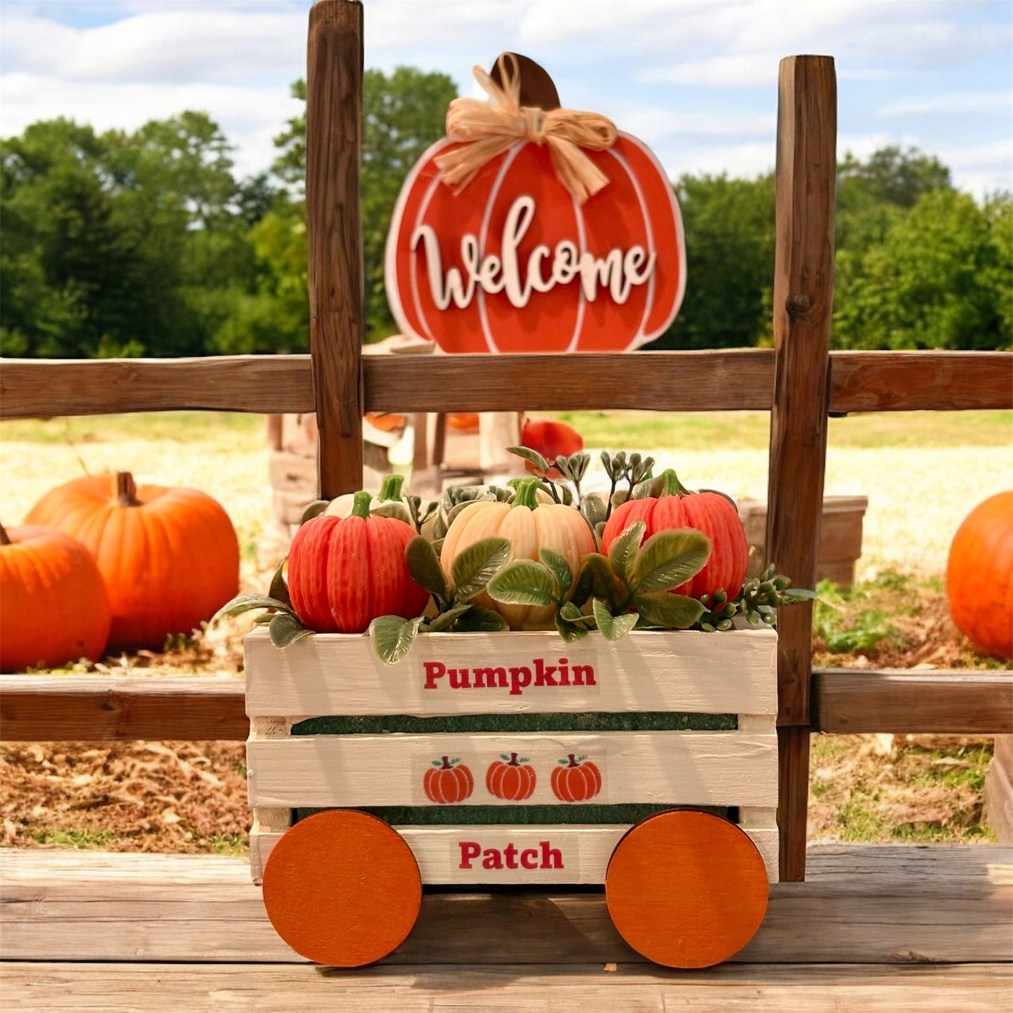 Pumpkin Patch Wax Melt Set – 6 Pumpkin-Shaped Scented Melts in Wooden Wagon