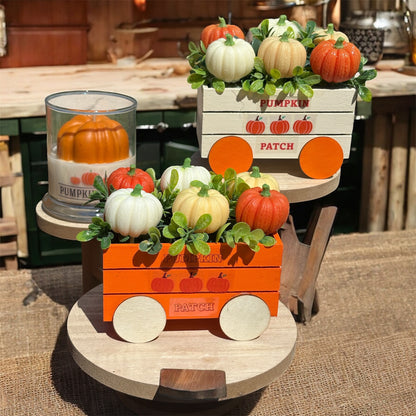 Pumpkin Patch Wagon Decor | Rustic Fall Pumpkin Centerpiece | Farmhouse Autumn Table Decor | Thanksgiving Tray Decoration | Cozy Seasonal Home Accent