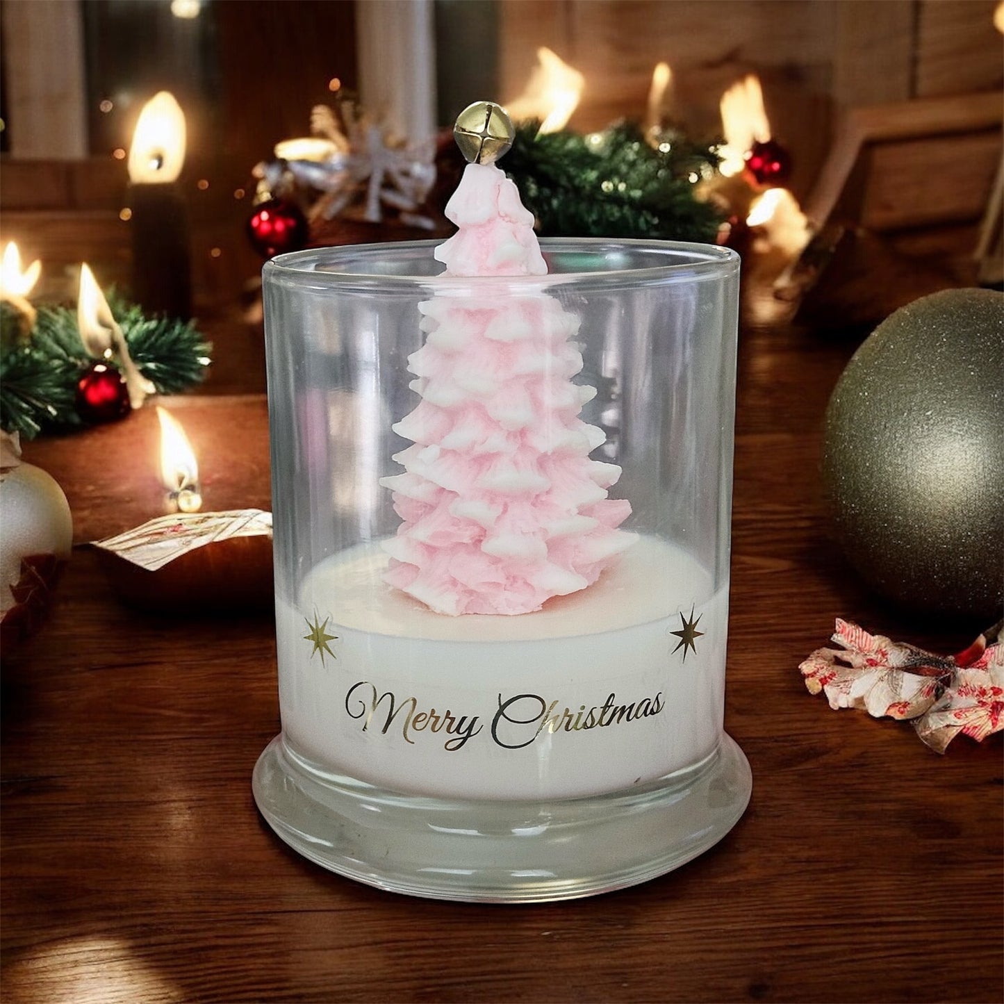 Elegant Pink Tree Topped Candle