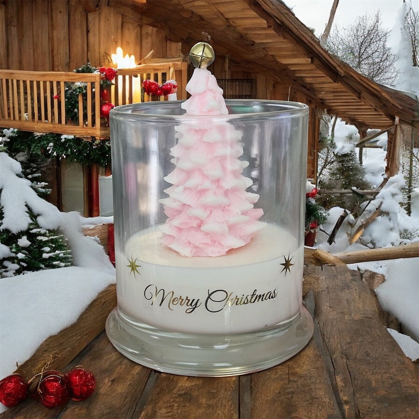 Elegant Pink Tree Topped Candle