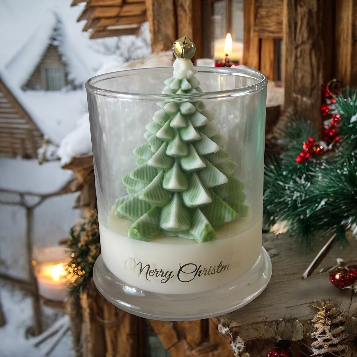 Elegant Christmas Tree Topped Candle