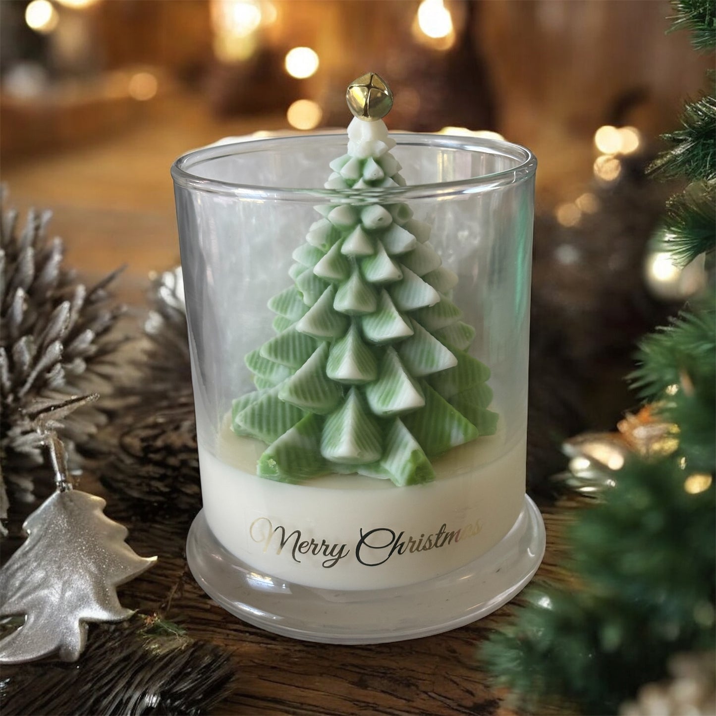 Elegant Christmas Tree Topped Candle