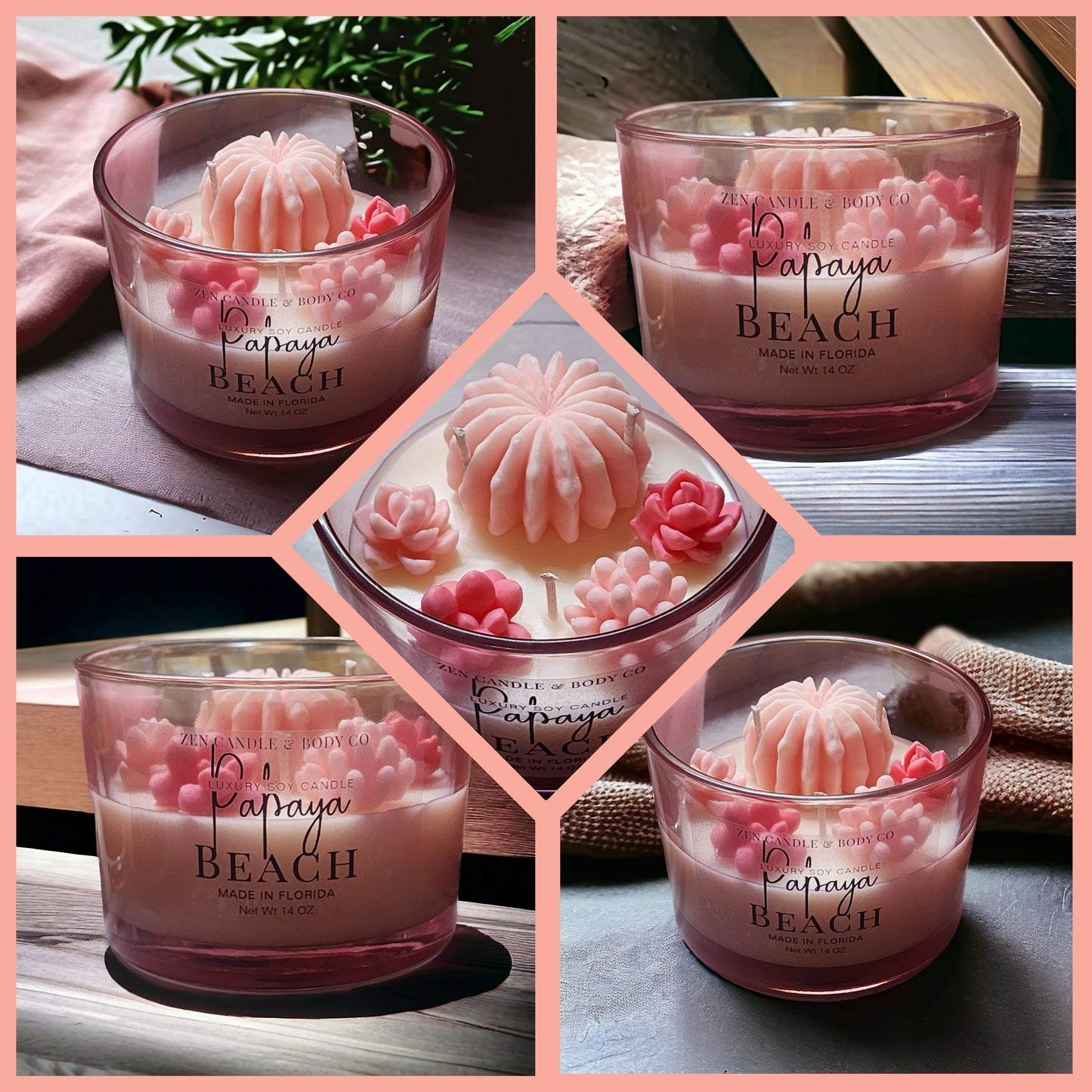 Succulent Scented Soy Wax Candle (Pink)