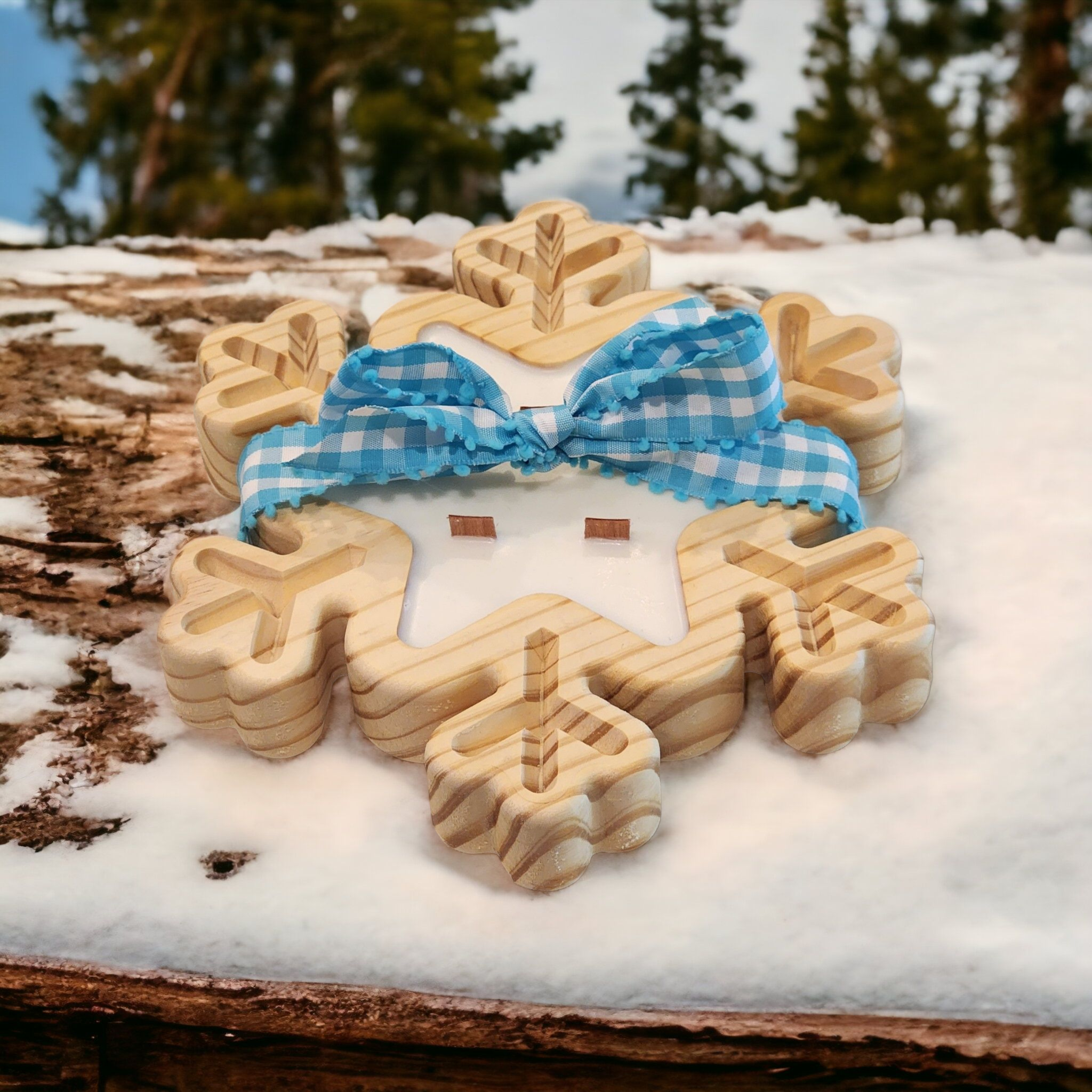 Boho Snowflake Wooden Bowl Soy Candle