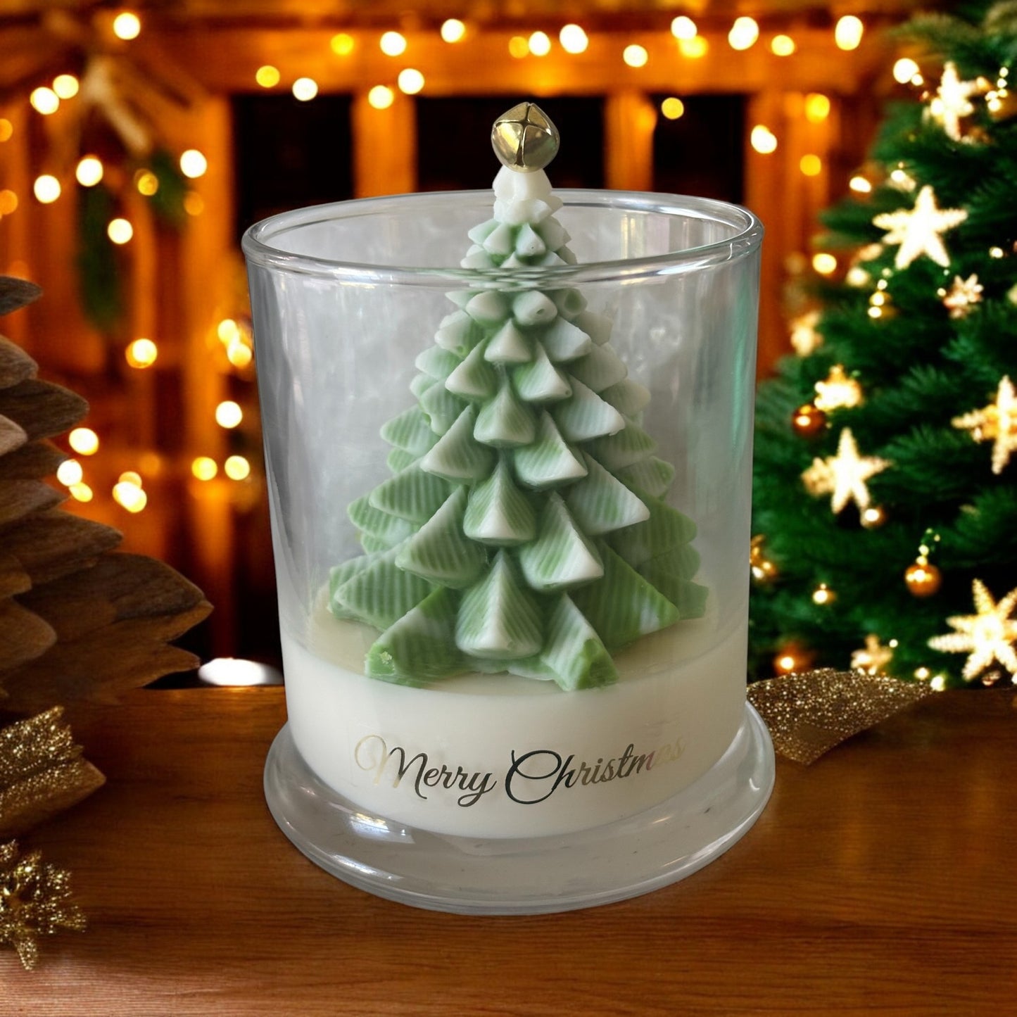 Elegant Christmas Tree Topped Candle