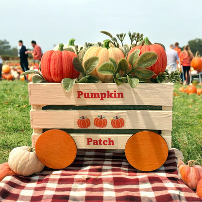 Pumpkin Patch Wagon Decor | Rustic Fall Pumpkin Centerpiece | Farmhouse Autumn Table Decor | Thanksgiving Tray Decoration | Cozy Seasonal Home Accent